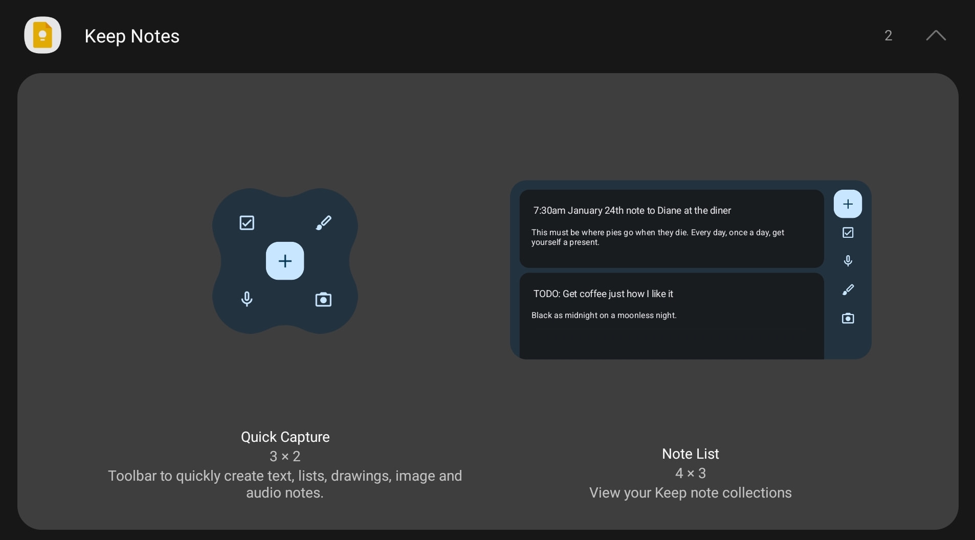Android tablet widgets