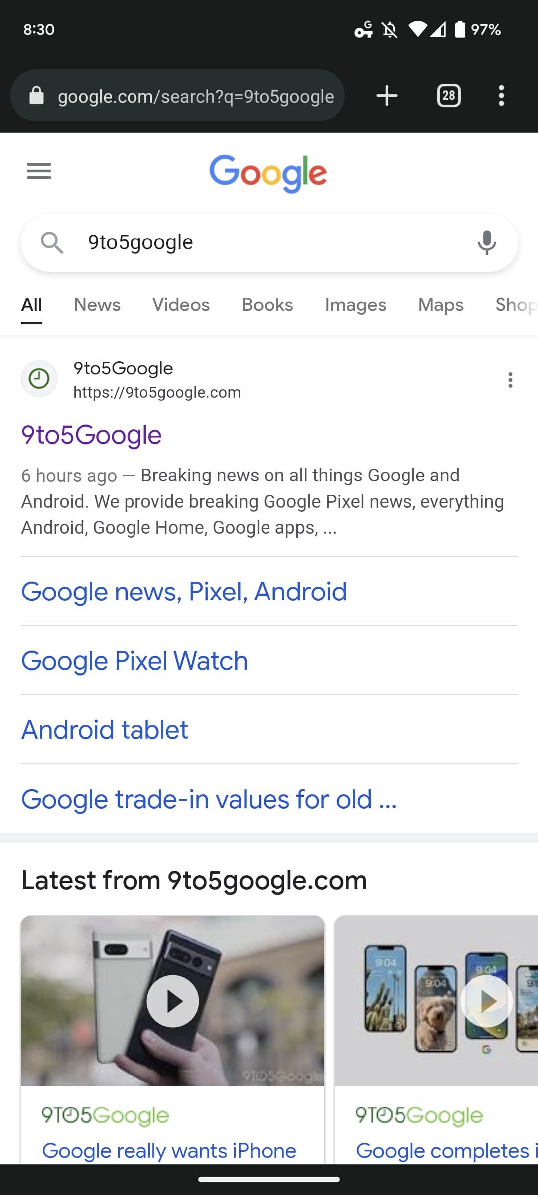 Google Search large favicon