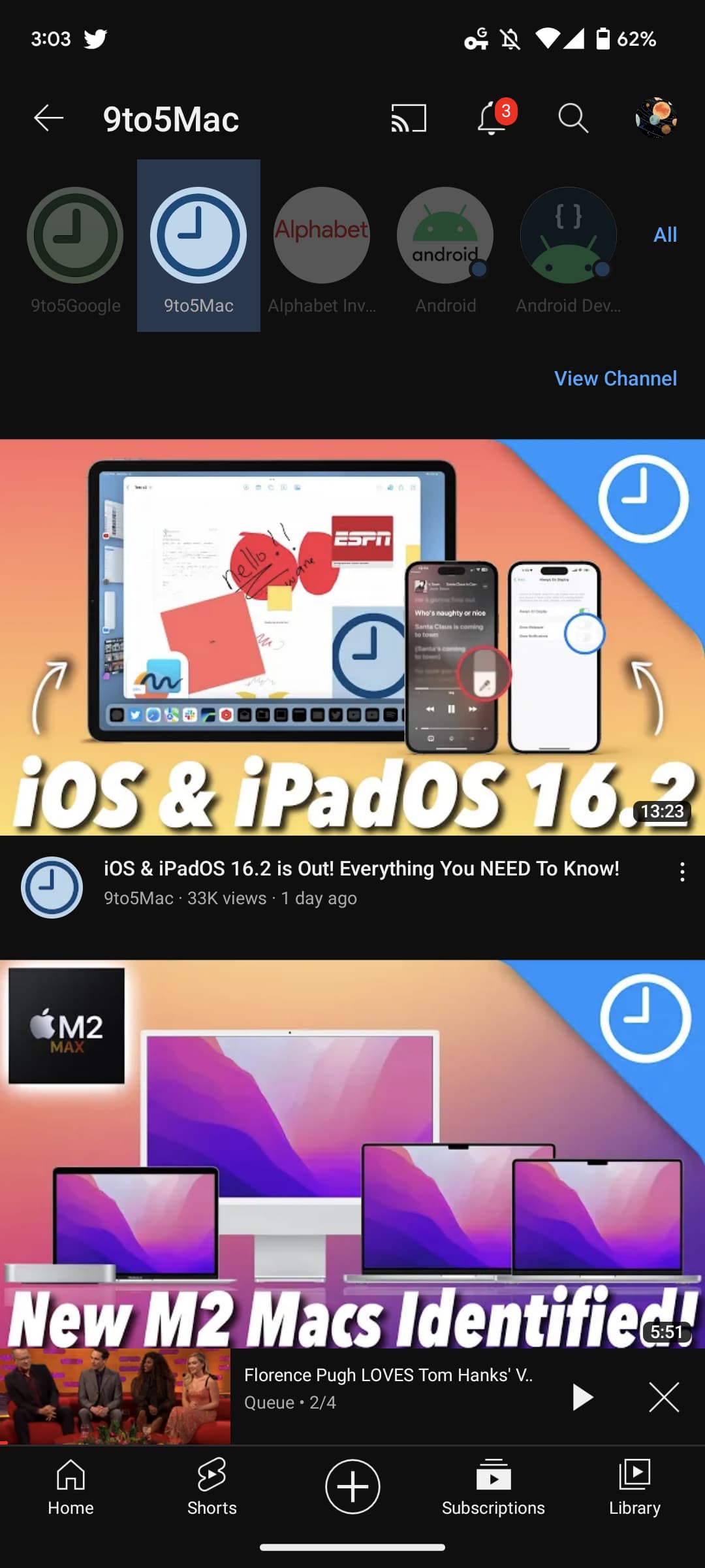 YouTube queue Android iOS