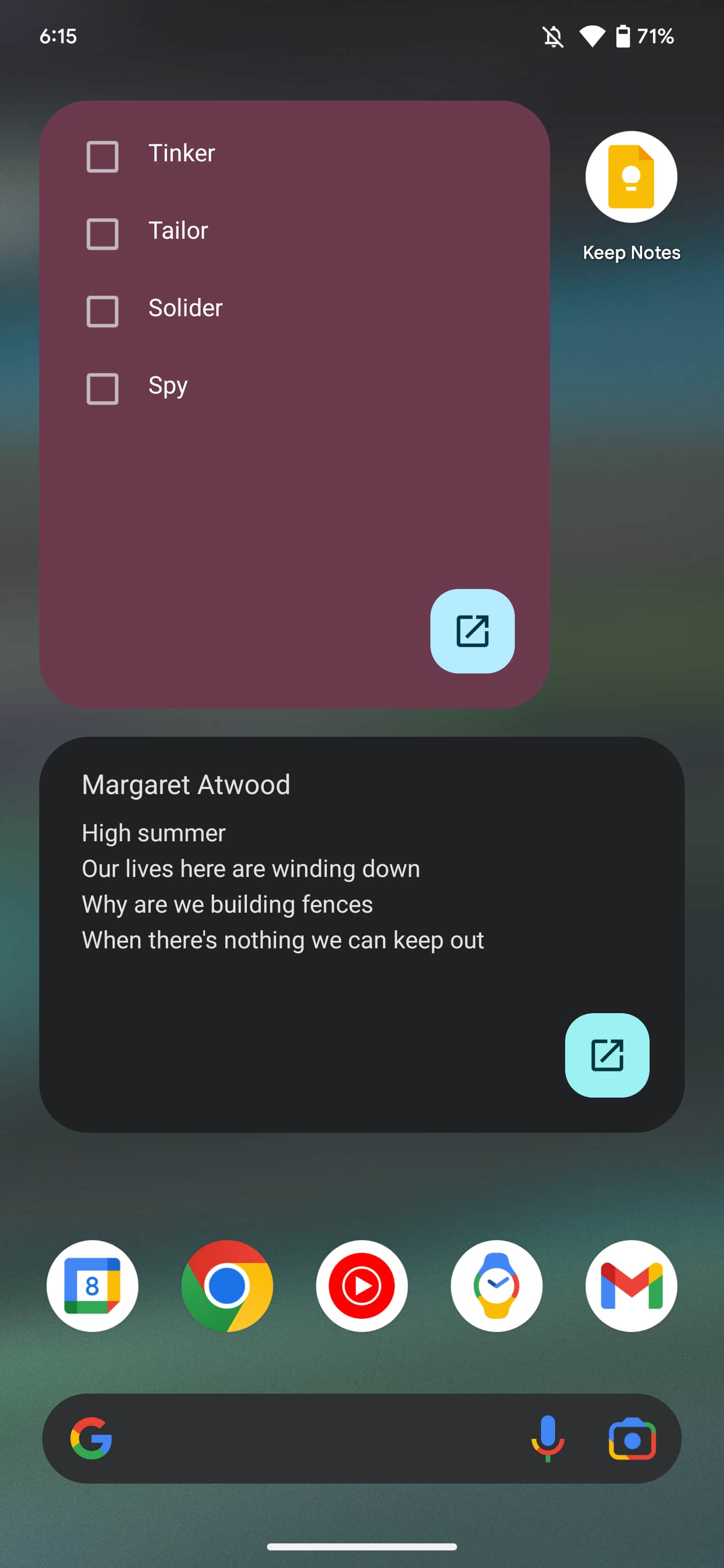 Google Keep note widget
