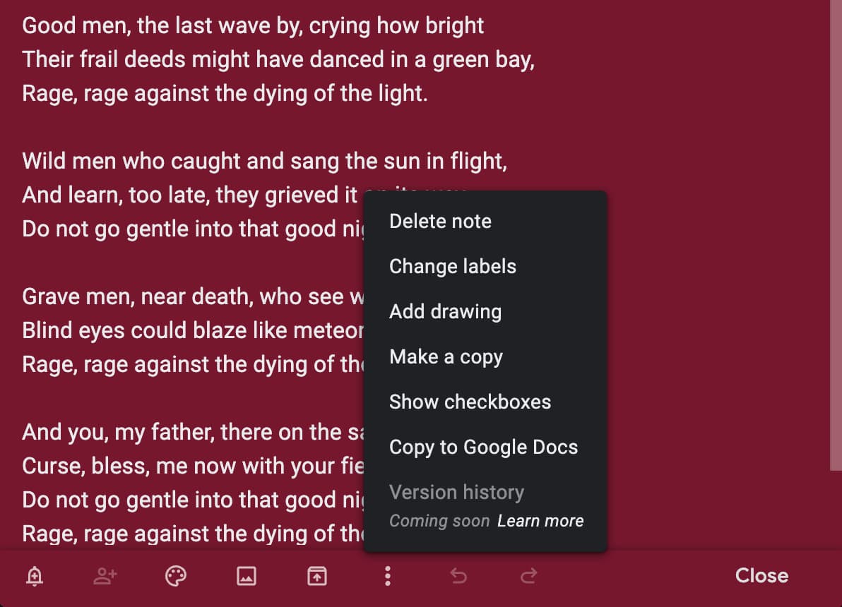 Google Keep version history