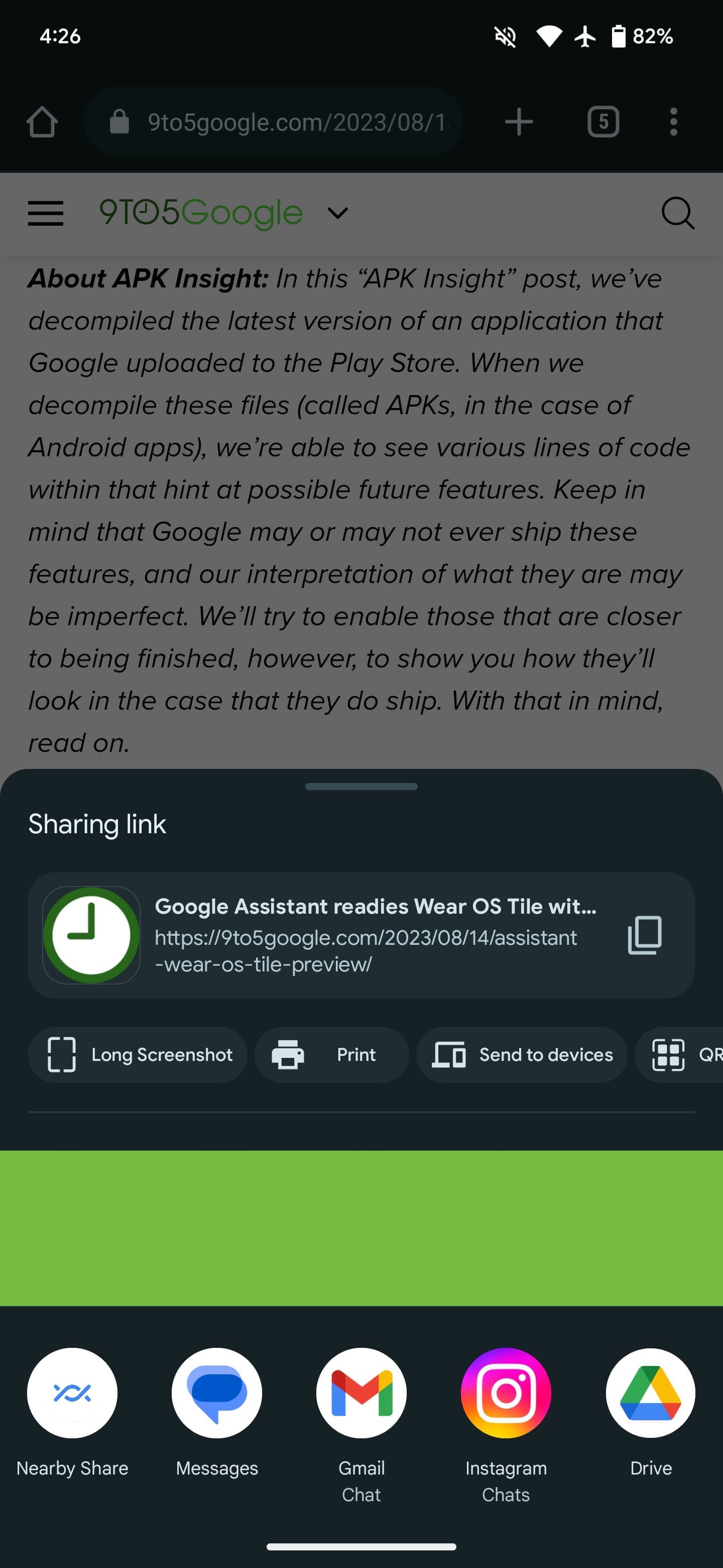 Chrome Android 14 share