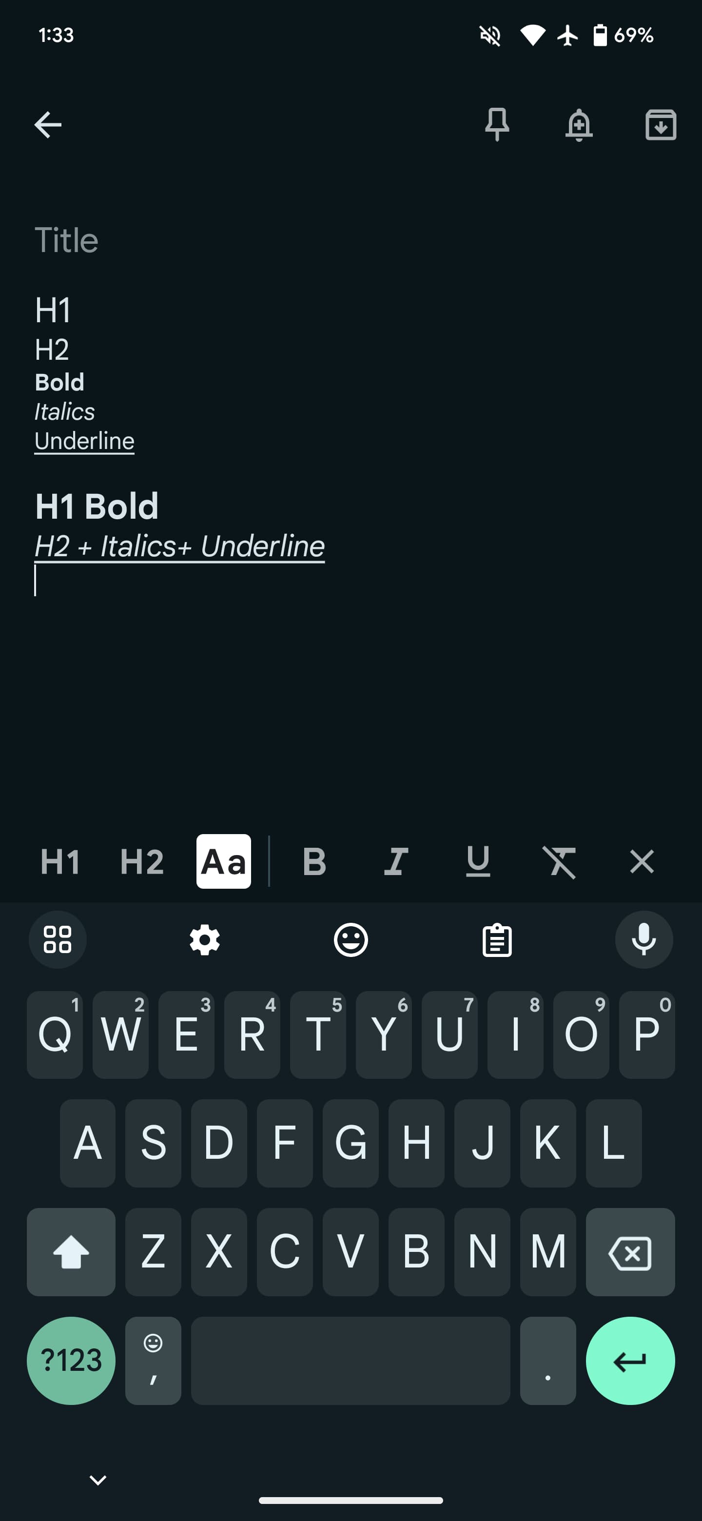Google Keep format text