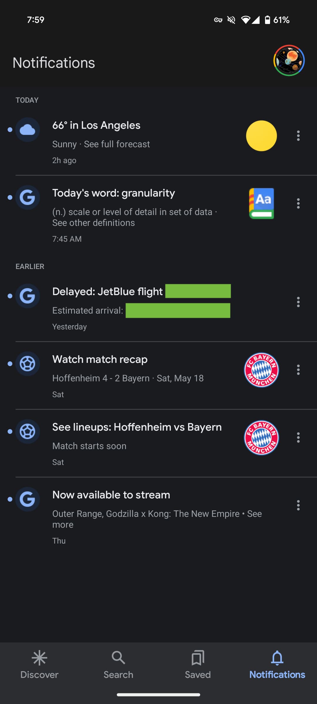 Google app Notifications Android