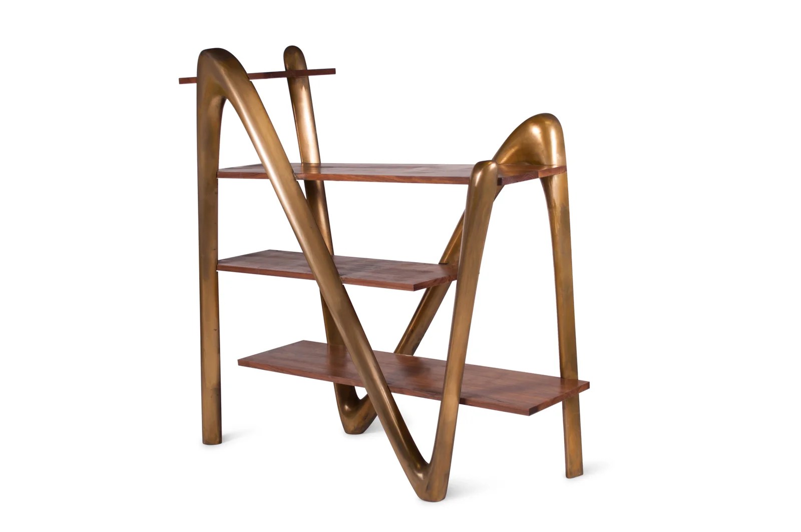 Luxor Gold Finish Bookcase by Amorph Book Shelf by walnut wood