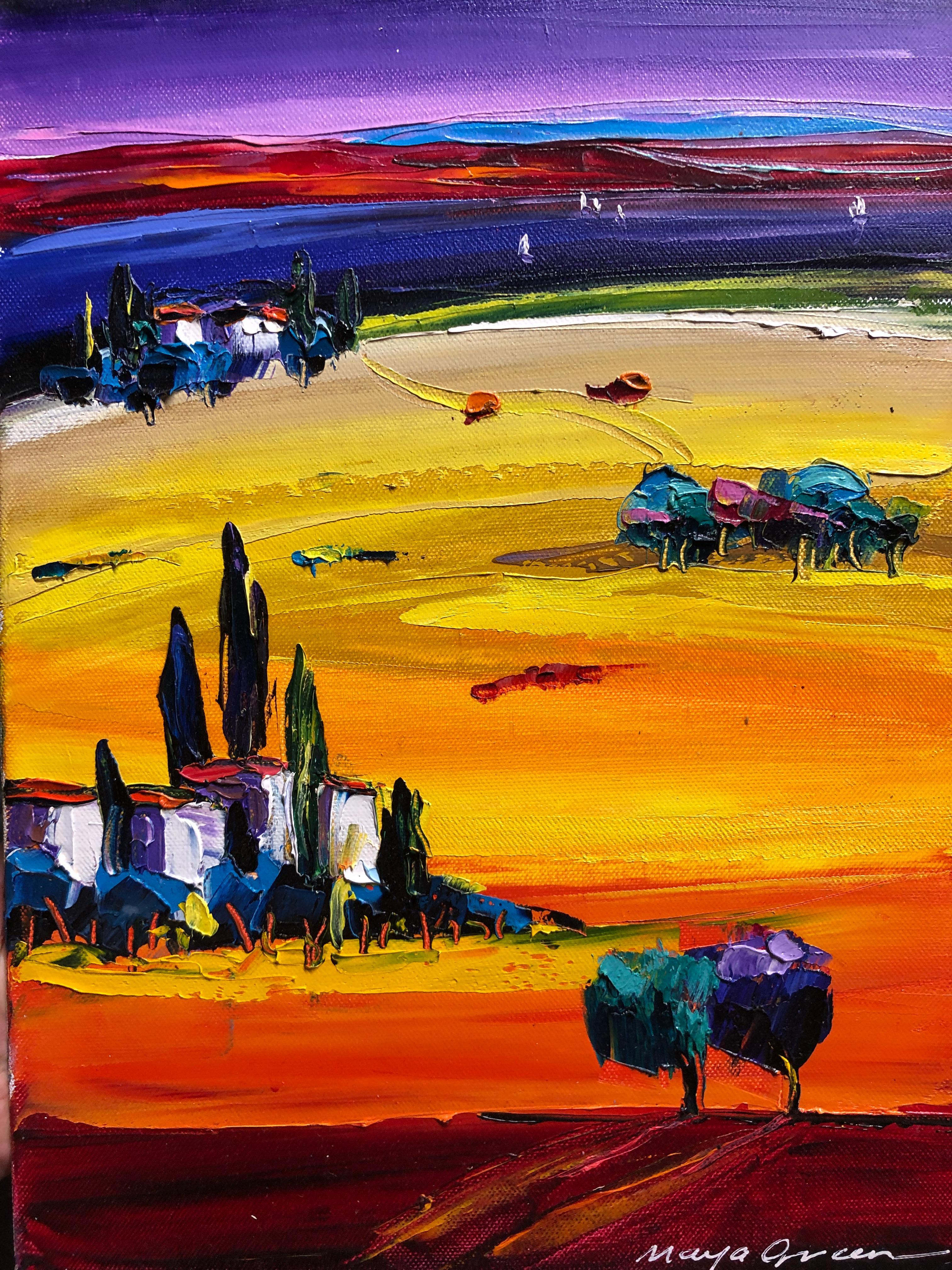 Maya Green Oratorio Landscape Painting Oil on Canvas Palette Knife