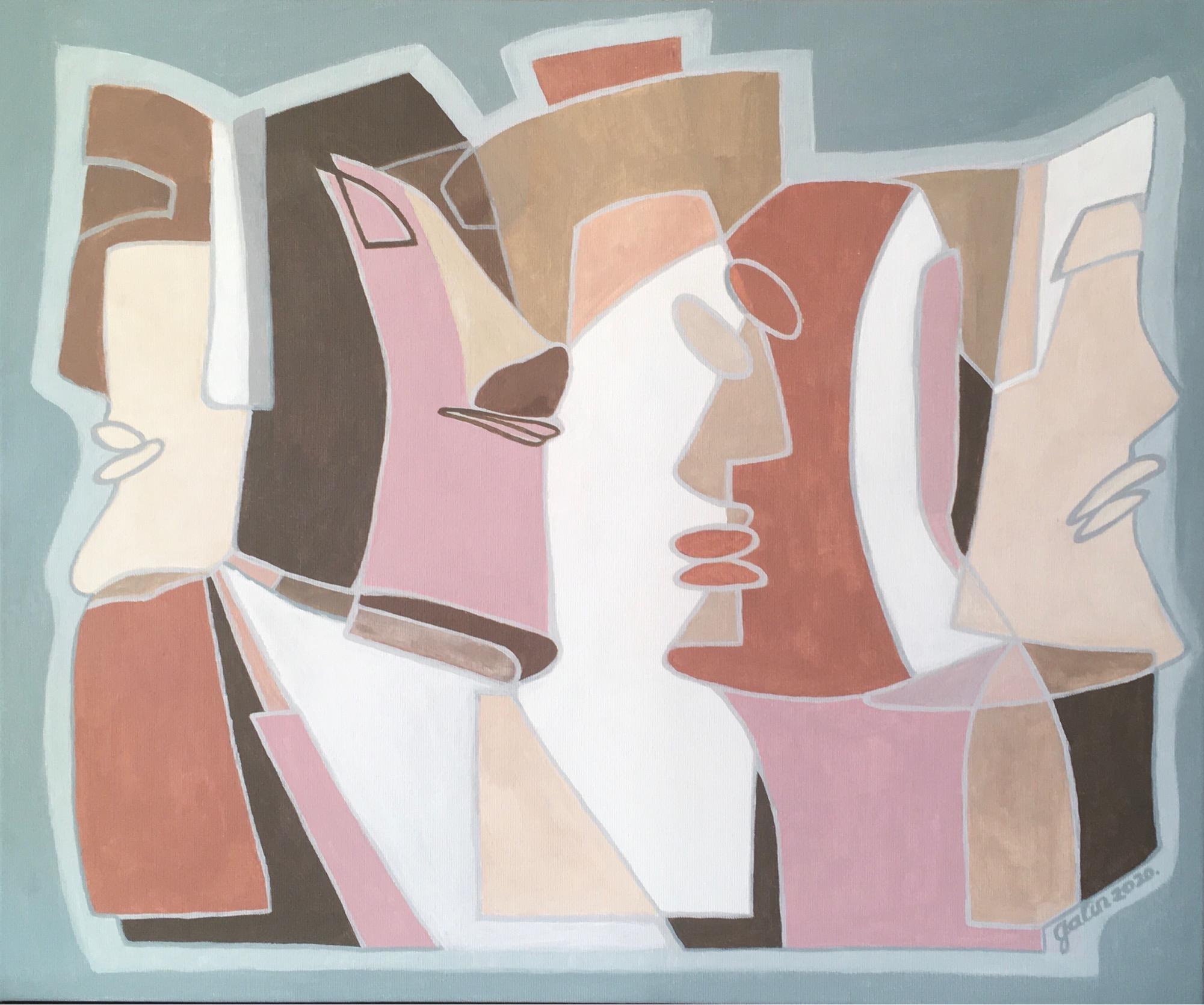 Galin R - History secrets (idols from Easter Island)-abstract painting