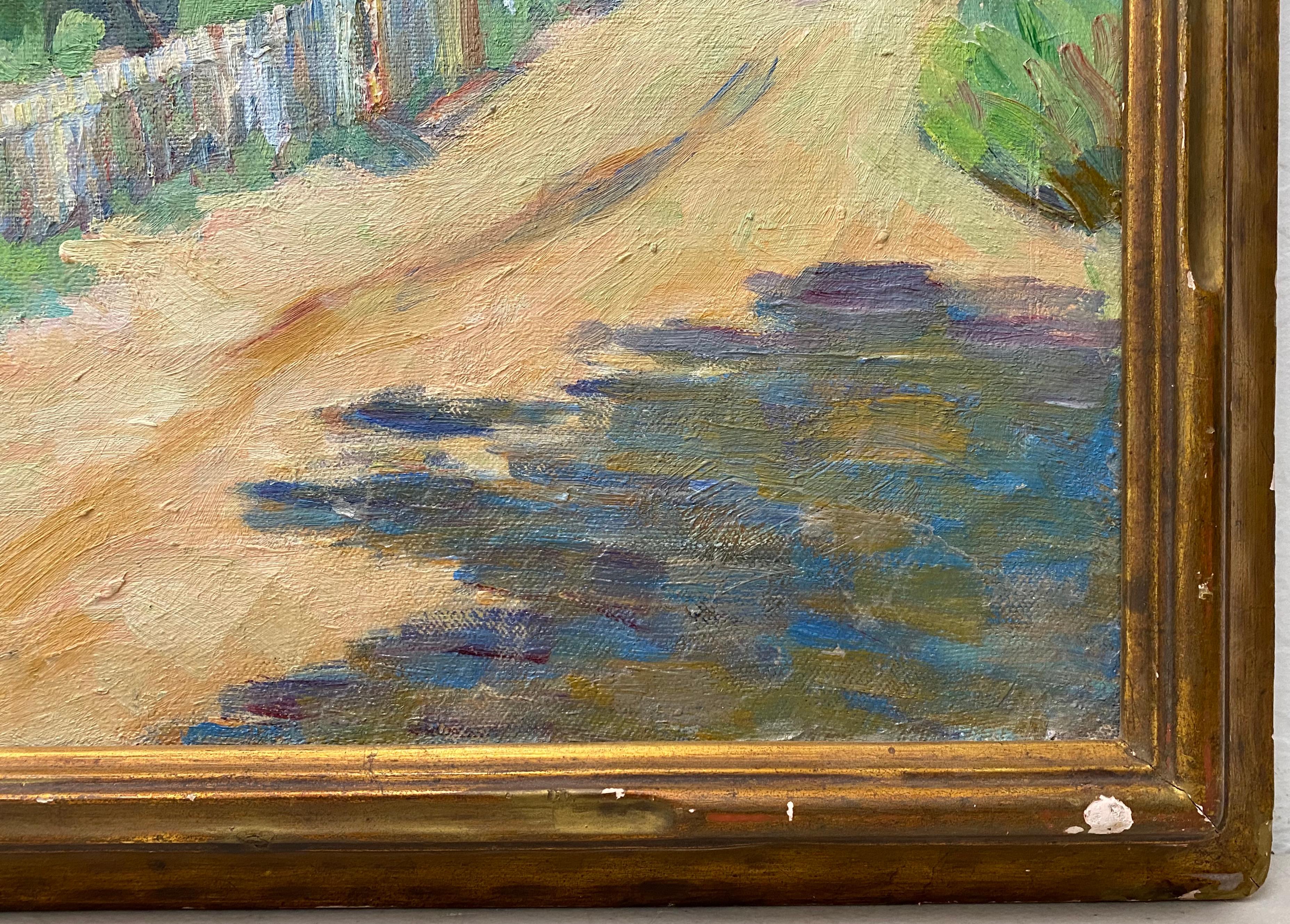 Laura Hoernig Laura Hoernig New Mexico Landscape with Houses and Figures Oil Painting c.1930s