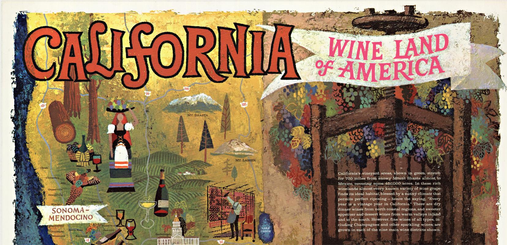 Amado Gonzalez California Wine Land of American original vintage poster at 1stDibs