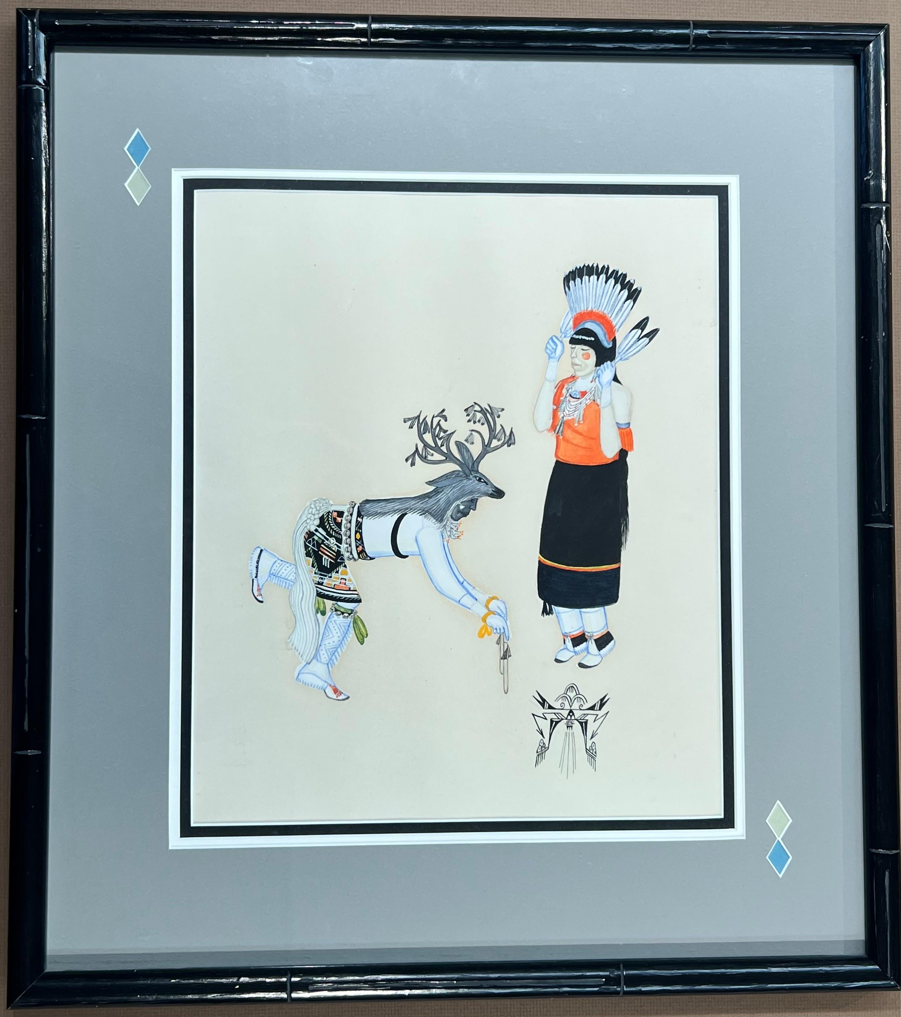 Tonita Peña Deer Dance, painting by Tonita Pena, Santa Fe, Cochiti, Pueblo, male, female For