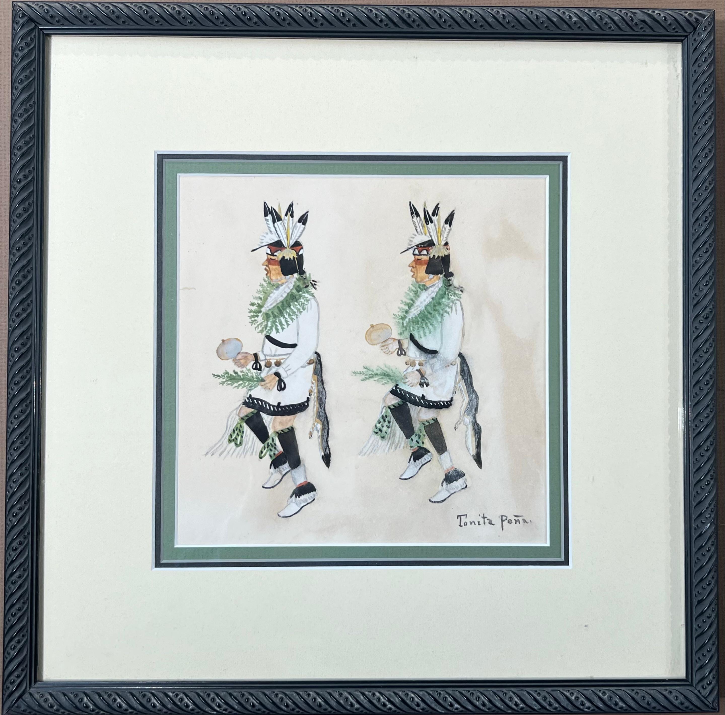 Tonita Peña Pueblo Dancers, painting, by Tonita Pena, Cochiti, Pueblo, Santa Fe, Native Amer