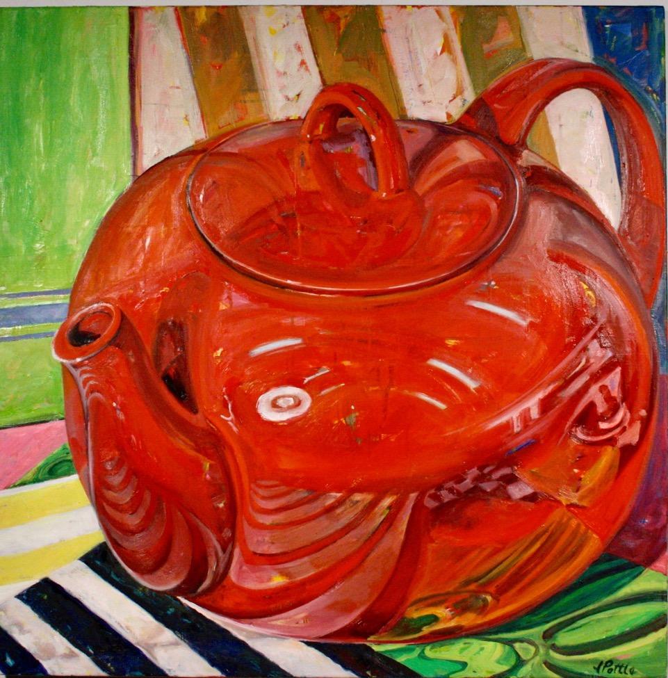 Jill Pottle "Red Pot", still life, retro, ready to hang, high chroma