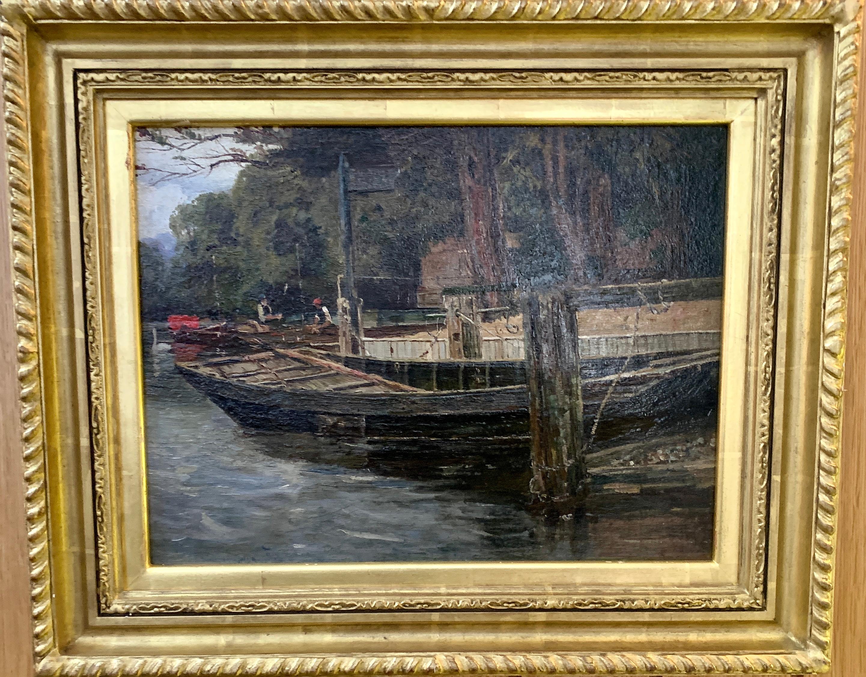 Richard Hamilton Chapman Antique English river landscape with figures