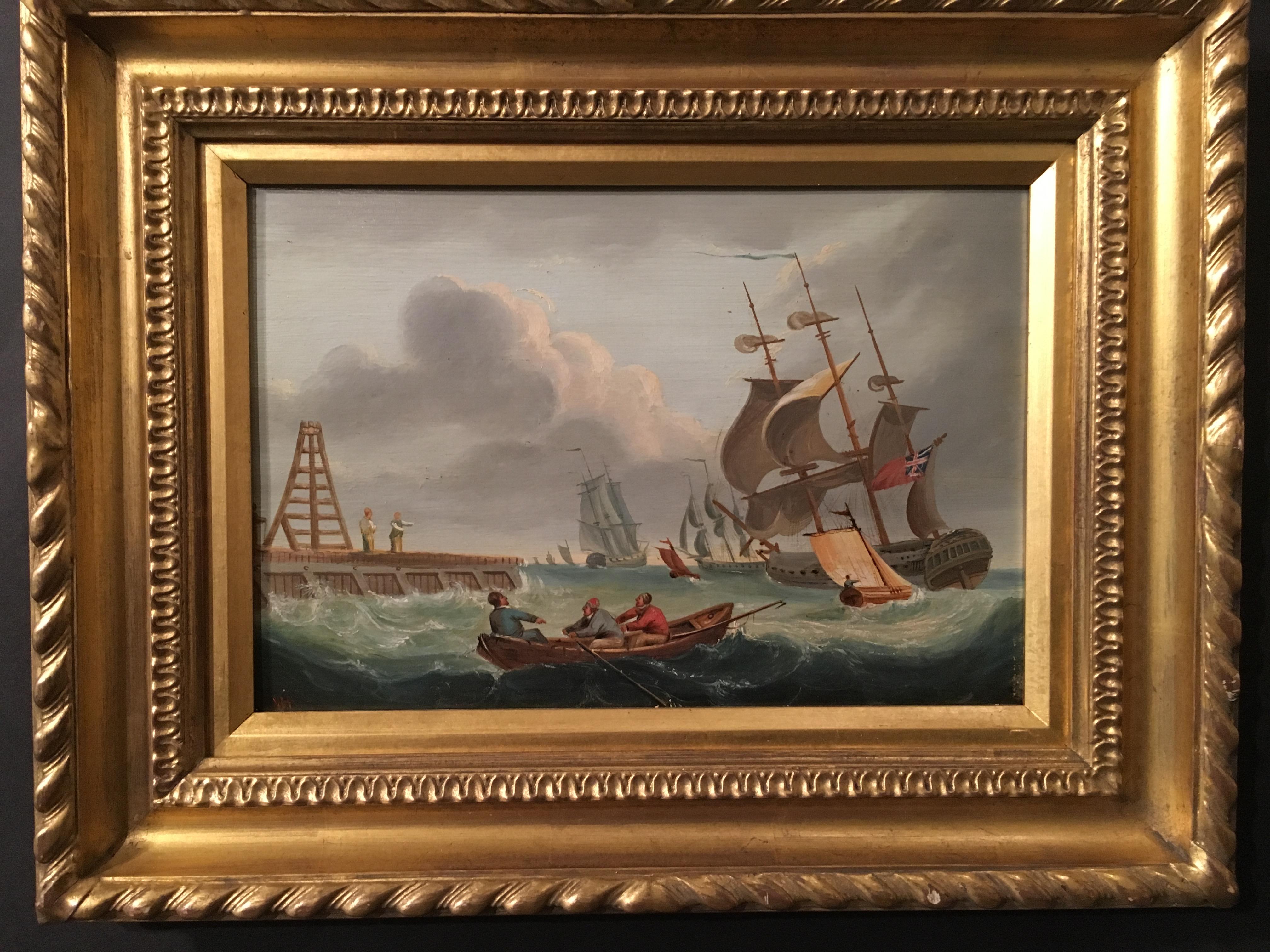 19th century British School English shipping scene with sale boats