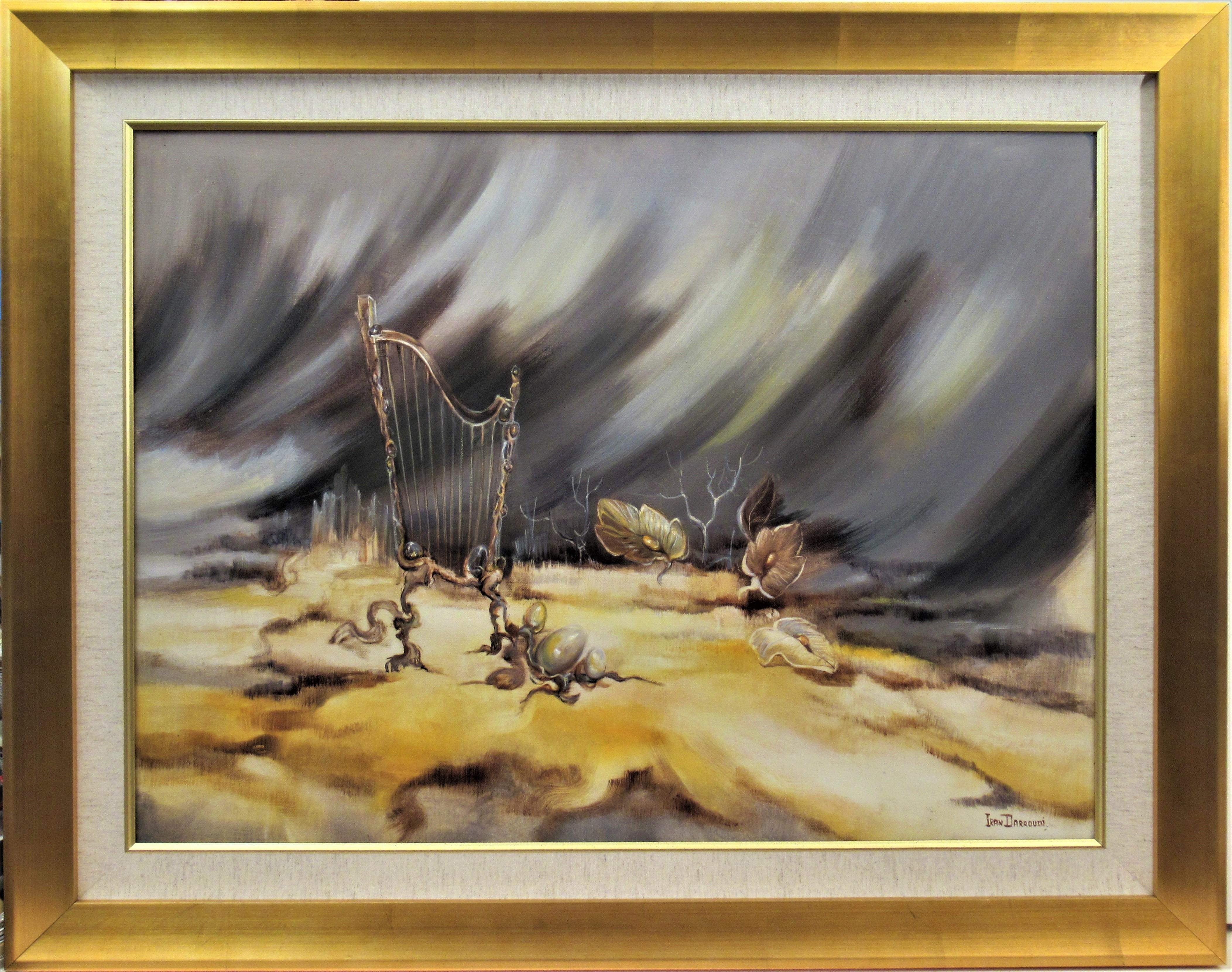 Iran Darroudi Surrealist Landscape with Harp For Sale at 1stDibs