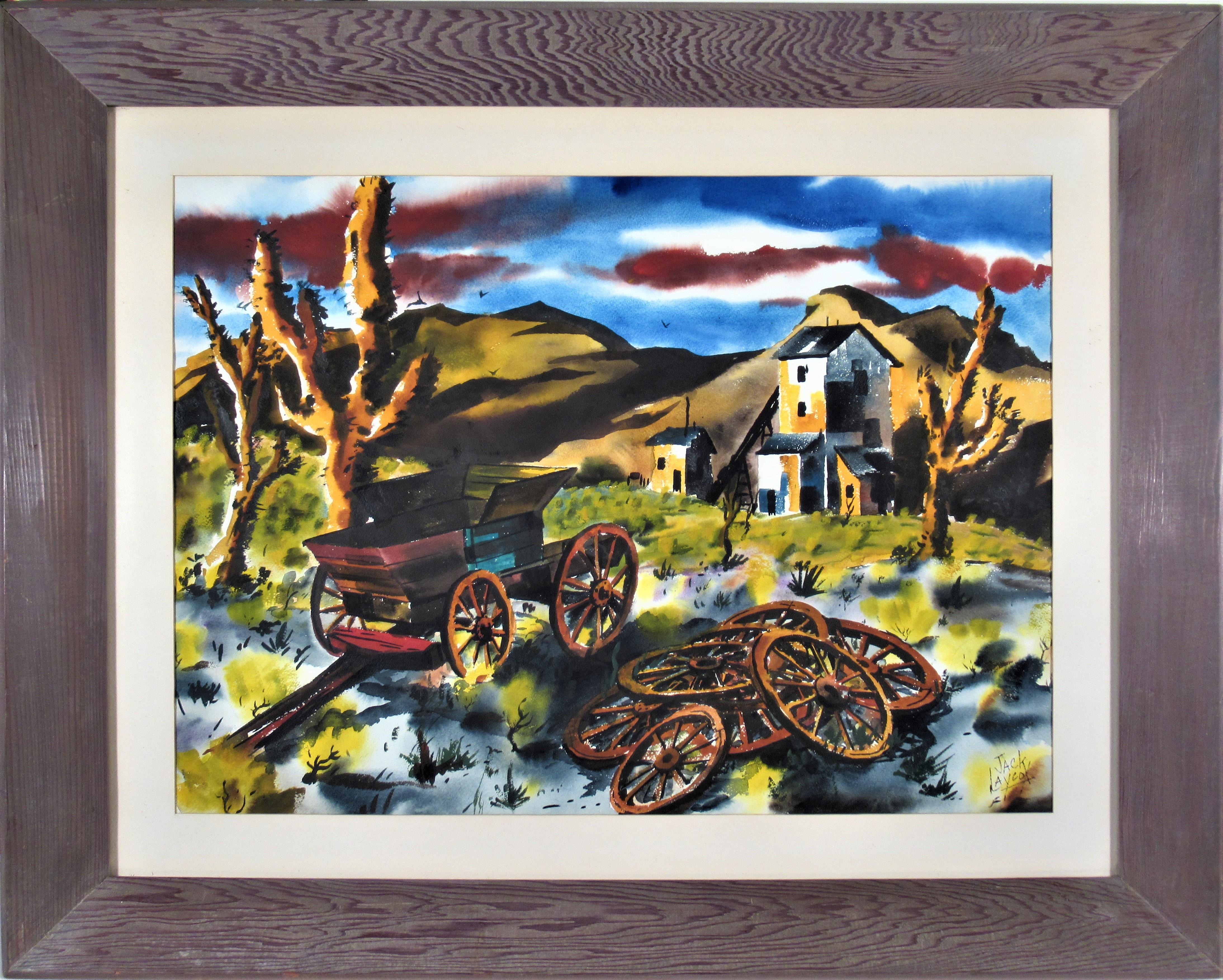 William Jack Laycox "The Old Carriage" Large watercolor For Sale at