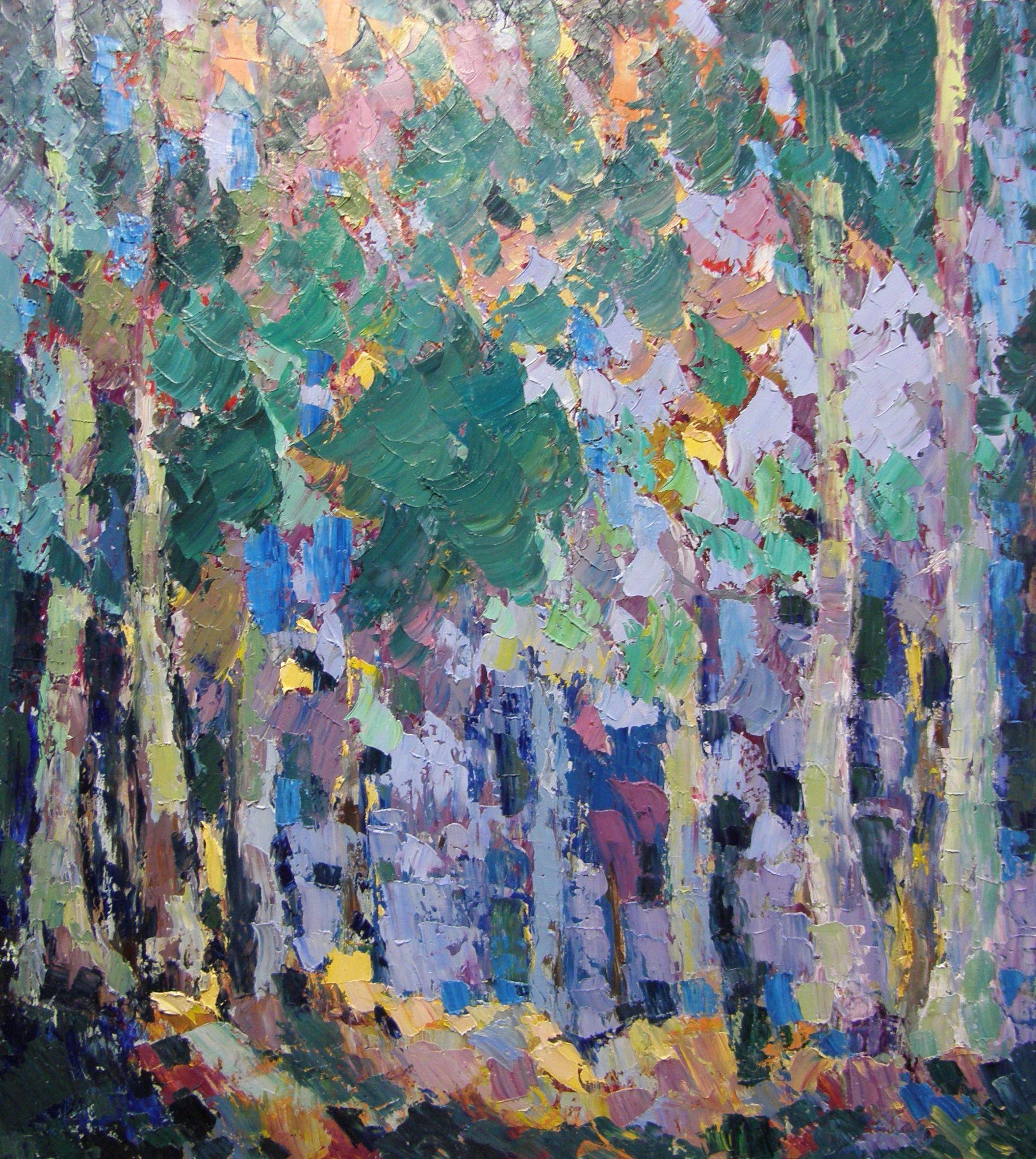 Olga Kashshay Bright Autumn Landscape Oil Painting Red Green Brown