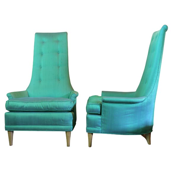 Pair High Back Upholstered Chairs at 1stDibs