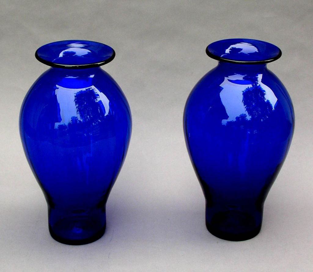 Vintage Blenko Blue Vase 22 For Sale on 1stDibs