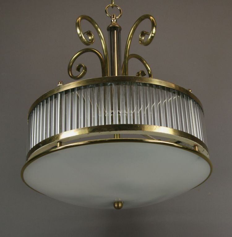 Mid Century Brass and Glass Fixture For Sale at 1stdibs
