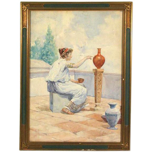 Greek Artist Watercolor Painting For Sale at 1stdibs