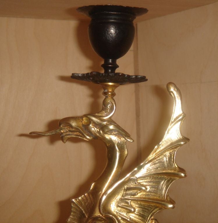 Pair of Brass Griffin Candlesticks at 1stDibs