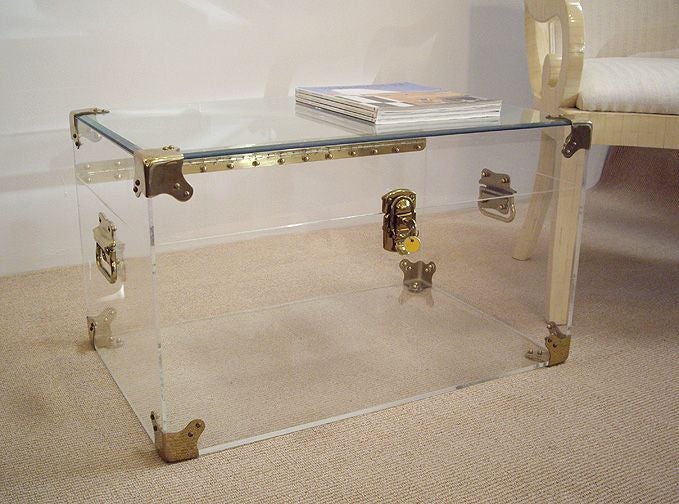 Lucite and Brass Trunk/Coffee Table with Glass Top at 1stDibs lucite