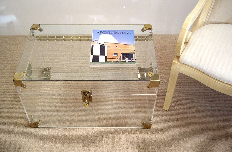 Lucite and Brass Trunk/Coffee Table with Glass Top at 1stDibs lucite