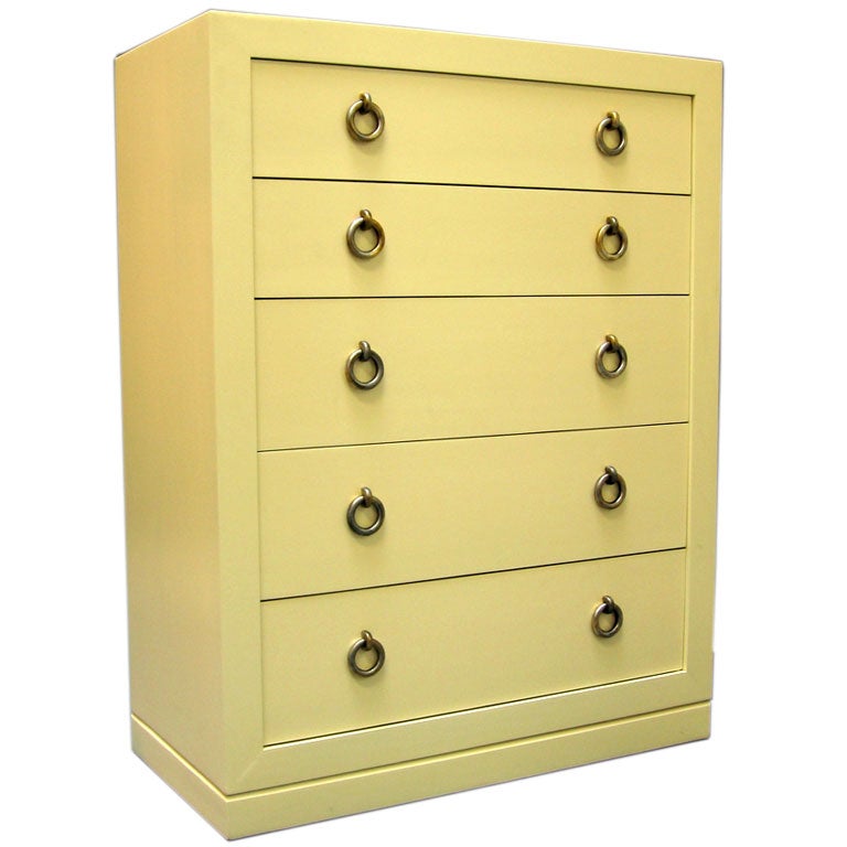 Ivory Lacquered Highboy Dresser at 1stDibs