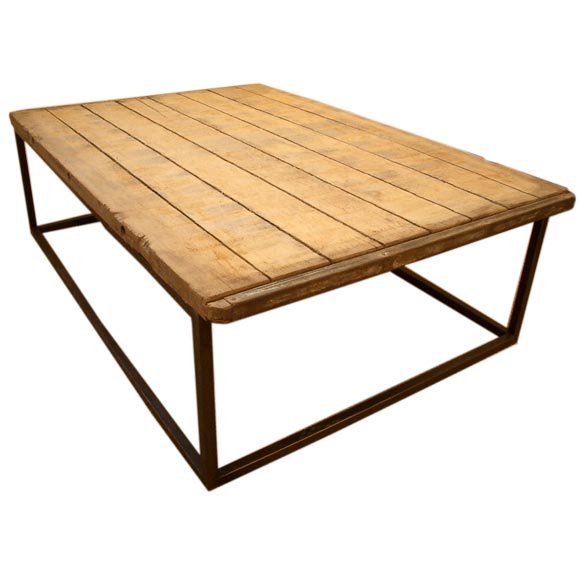 Industrial Iron Base Coffee Table at 1stDibs