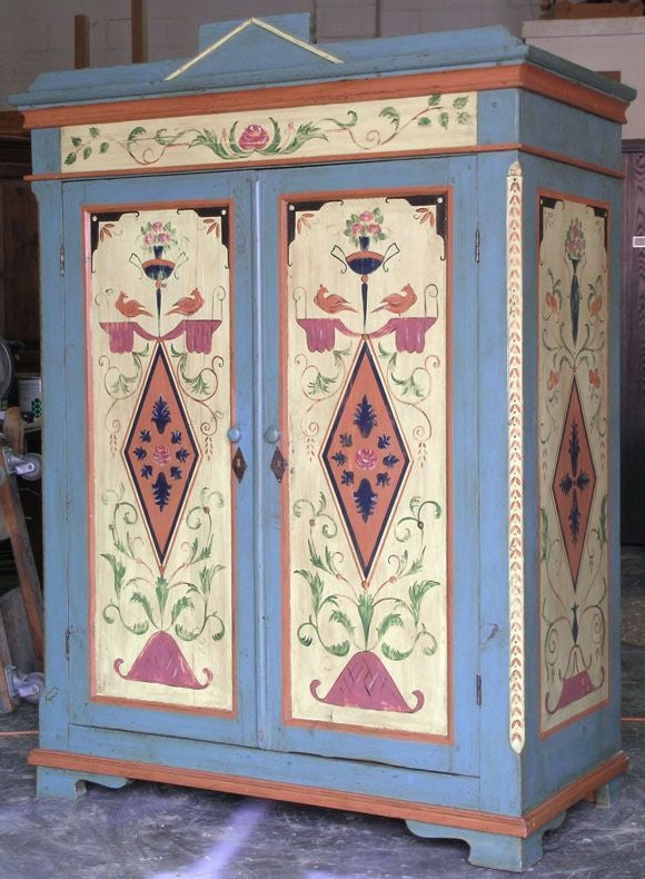 Antique Painted Armoire, Wardrobe or Computer Work Station at 1stdibs