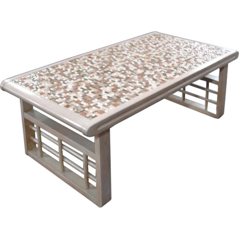 White Coffee Table with Tile Mosaic Surface For Sale at 1stDibs white