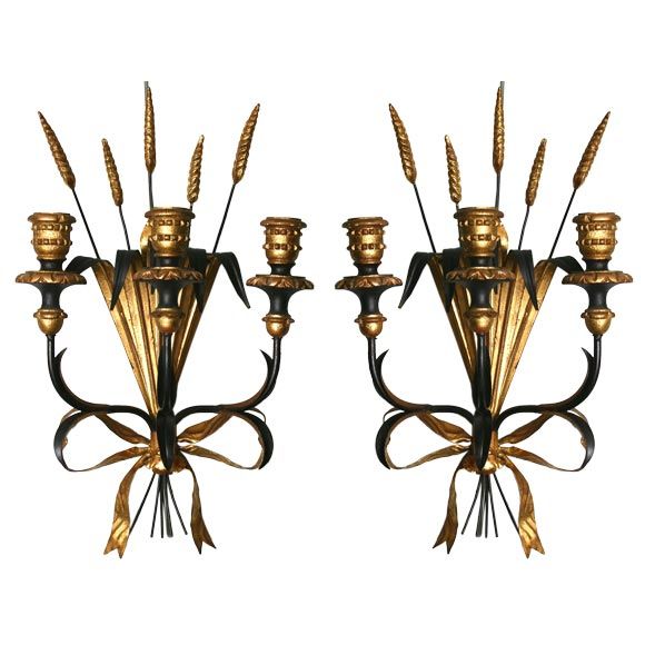 Pair of Black and Gold Candle Sconces For Sale at 1stDibs