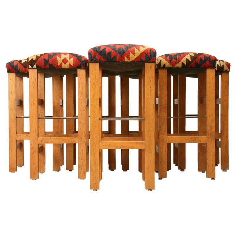 Classic Set of Six Vintage Kilim Seated Bar Stools at 1stDibs kilim