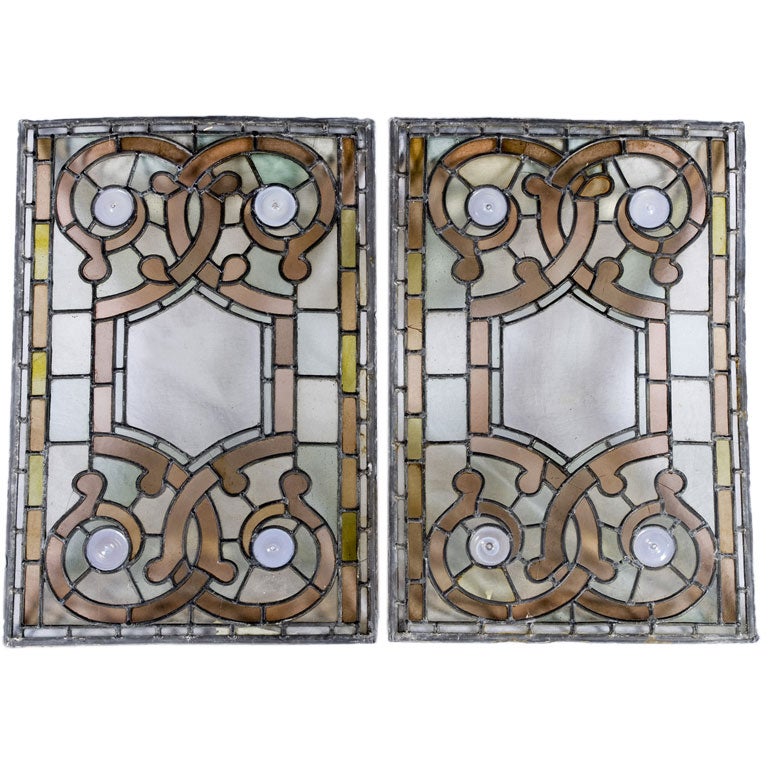 Pair of Mid19th Century Stained Glass Panels For Sale at 1stdibs