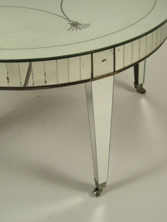 1930s ETCHED MIRRORED COCKTAIL TABLE BY PAINE FURNITURE, BOSTON. at 1stDibs