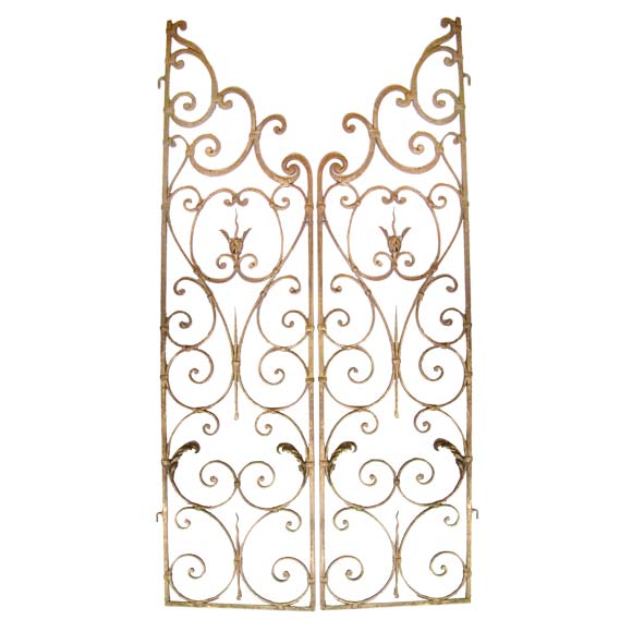 Double Gilt Wrought Iron Gate For Sale at 1stDibs
