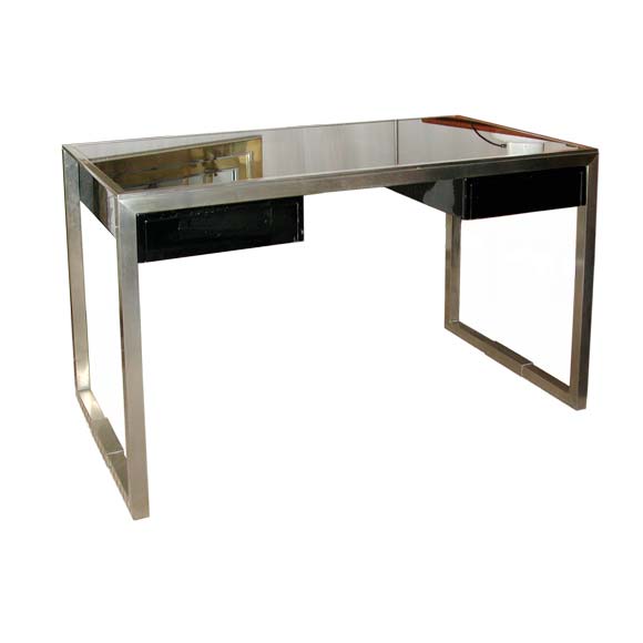 Brushed Metal and Fumé Glass Desk For Sale at 1stDibs