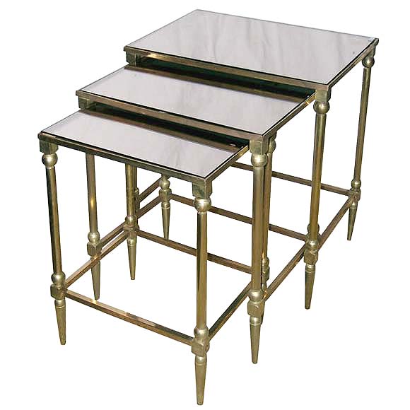 Set of Copper Mirror Top Nesting Tables For Sale at 1stDibs