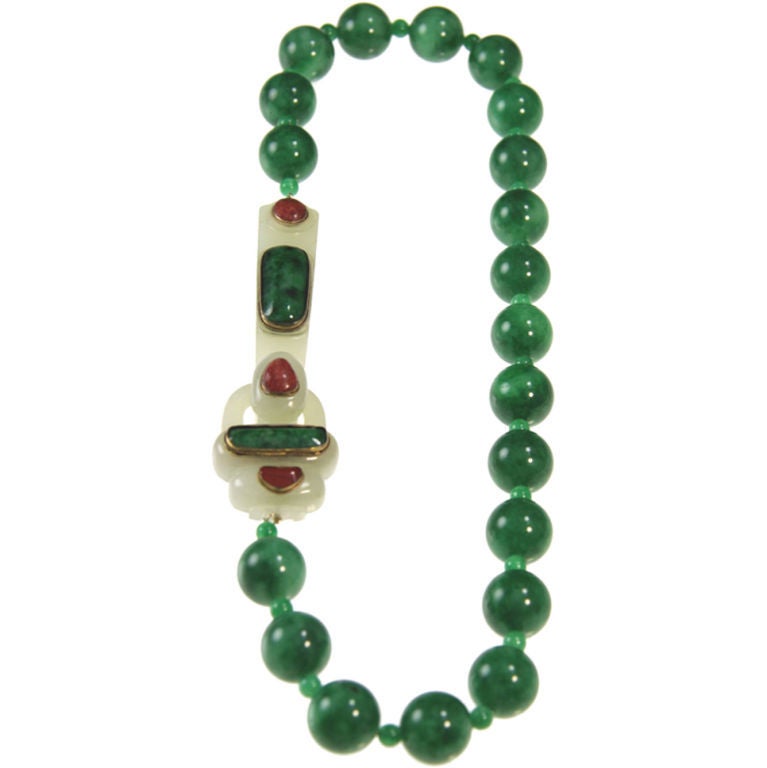 Genuine Jade and Coral Necklace at 1stDibs