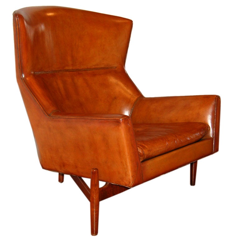 Vintage Leather Lounge Chair by Jens Risom at 1stDibs