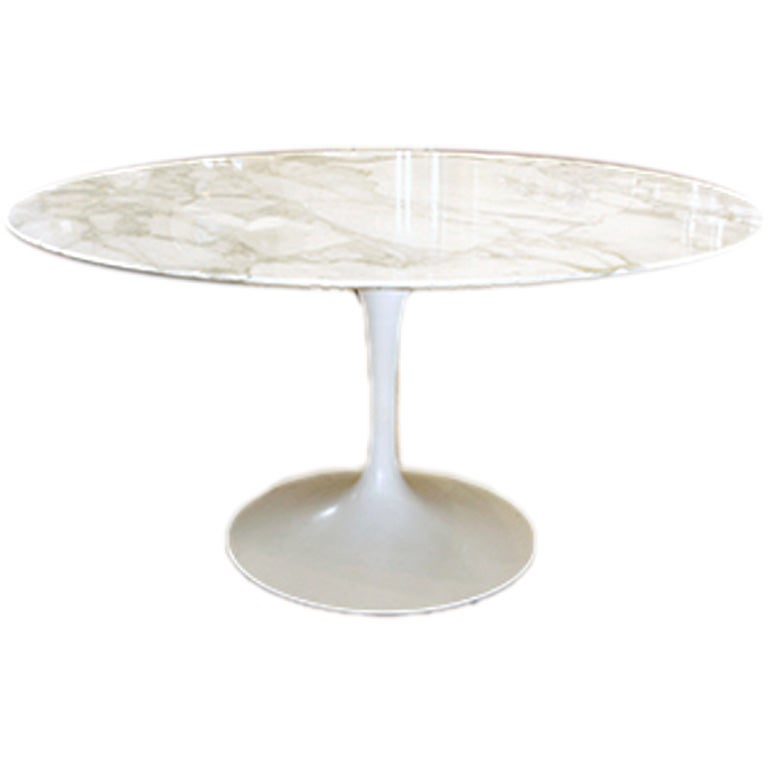 Knoll Saarinen White Dining Table with 54 Inch Round Marble Top at