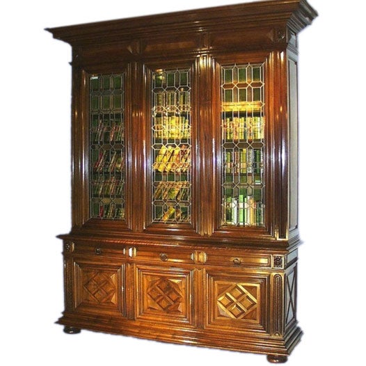 Antique Bookcase With Leaded Glass Doors 20 For Sale on 1stDibs