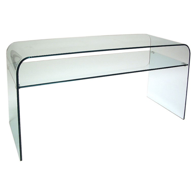 Bent Glass Console Table with Shelf at 1stDibs bent glass shelf