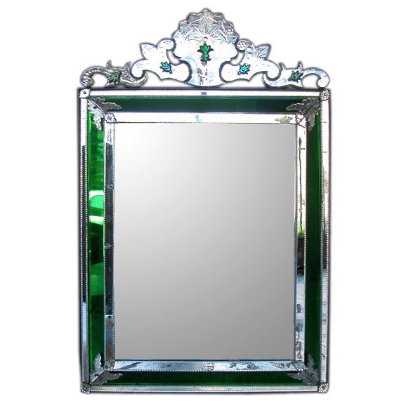 A Shimmering Mirror with Emerald Green Glass Frame at 1stDibs