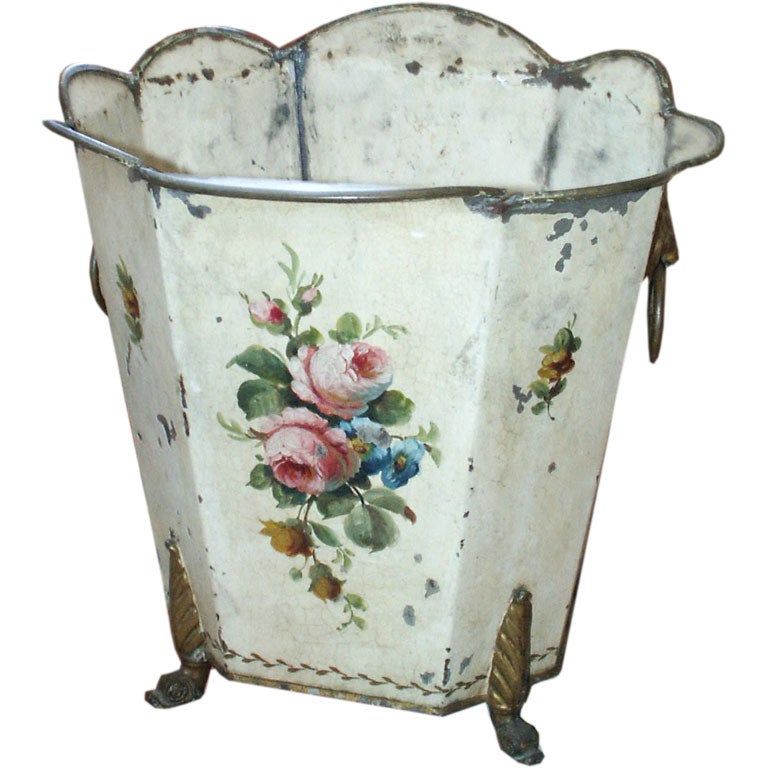 Vintage Tole Waste Basket With Paw Feet at 1stdibs