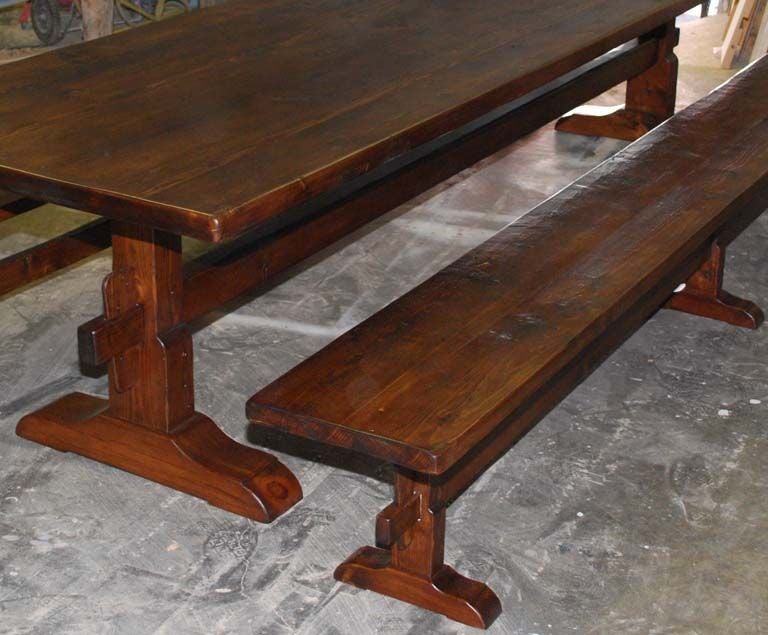 Trestle Table/Benches in Reclaimed Pine, Custom Made by Petersen