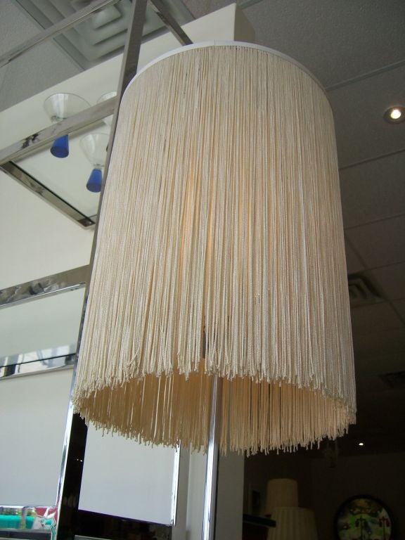 Great Vintage Chromed Floor Lamp with Silk Fringe Shade at 1stDibs