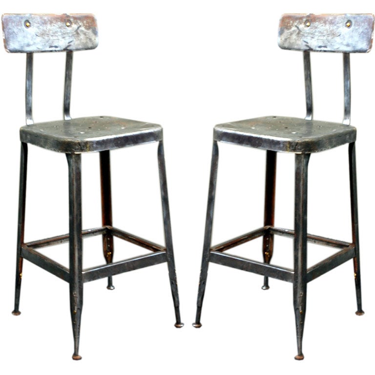 Pair of adjustable industrial bar stools at 1stDibs