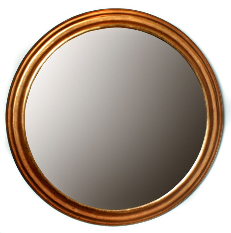Simple, Elegant Gold Leafed Round Mirror at 1stDibs